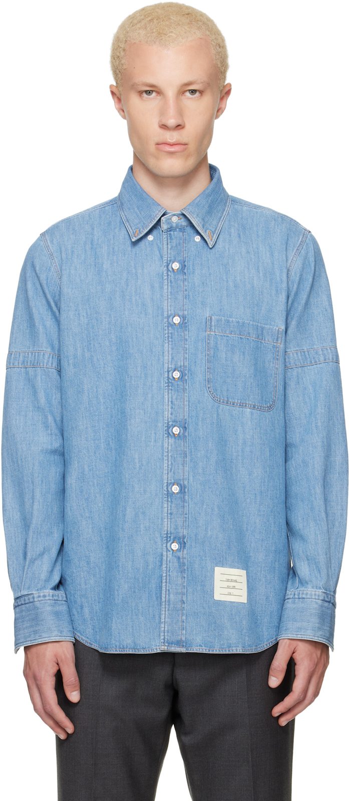 Blue Denim Armband Shirt 262381M192005