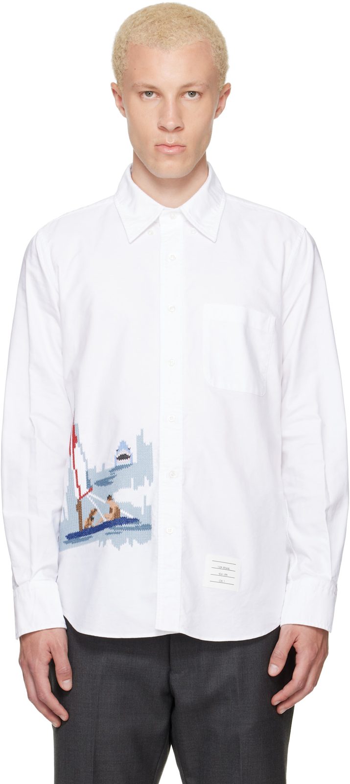 White Scenic Sailboat & Shark Oxford Shirt 262381M192004