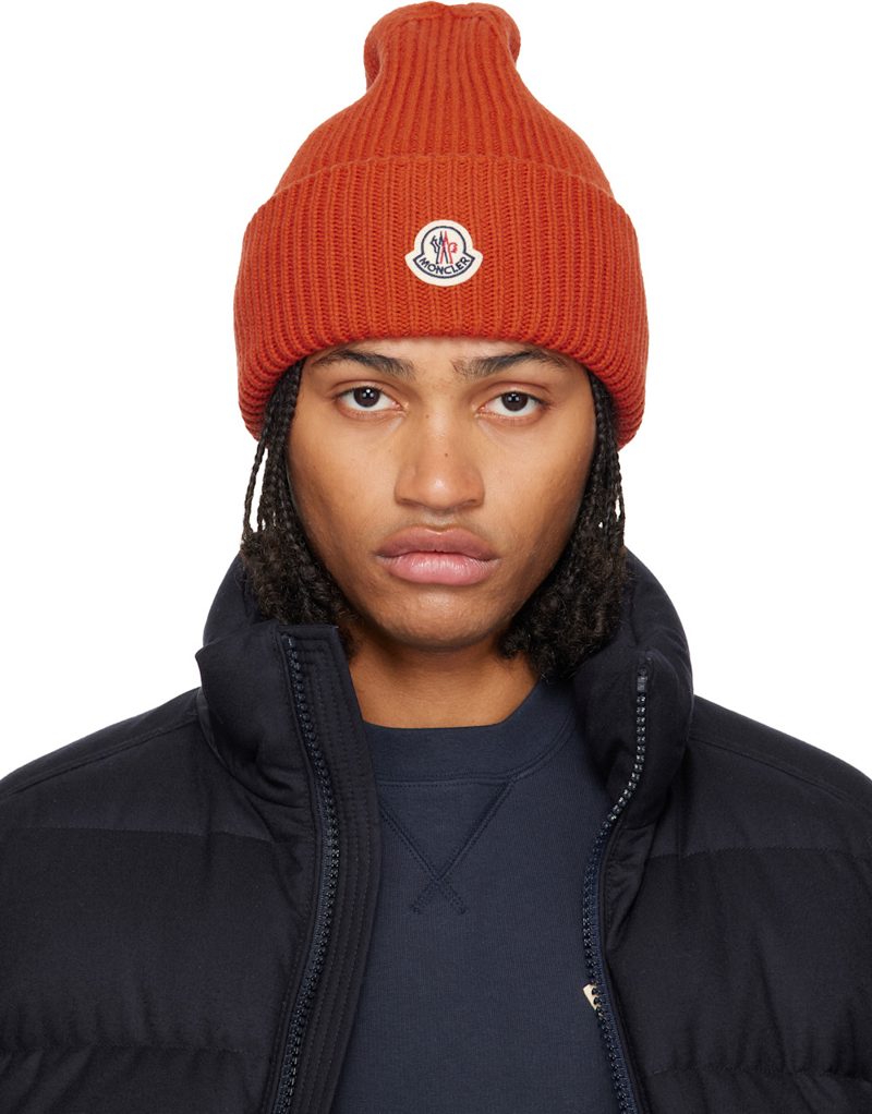 Orange Wool & Cashmere Beanie 252111M138032
