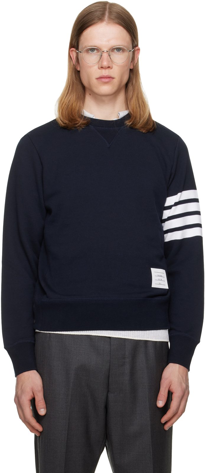 Navy Classic Loopback 4-Bar Sweatshirt 262381M204000