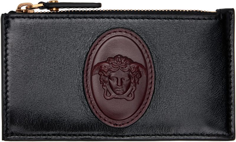 Black & Brown Roomy Leather Zip Card Holder 262404M163000
