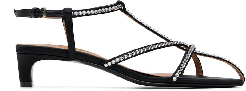 Black Cage Low-Heel Sandals 262249F125001