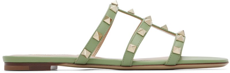 Garavani Green Rockstud Flat Slide Sandals 262807F124002