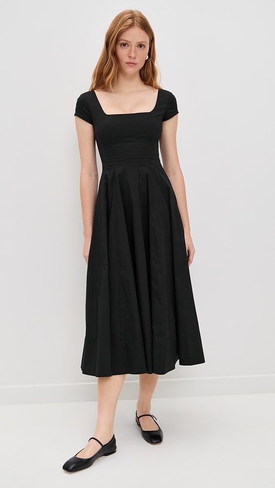 STAUD Short Sleeve Wells Dress_Black