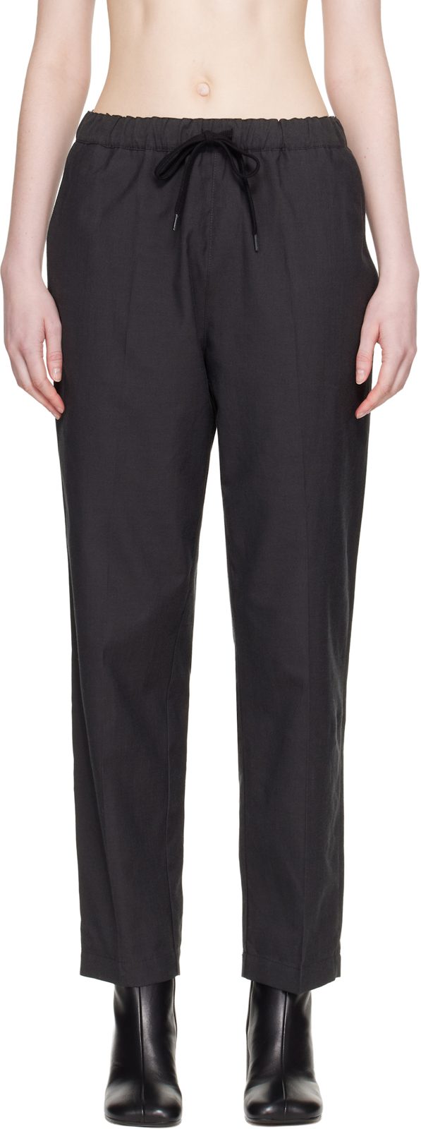 Black Wool Drawstring Trousers 262188F087010