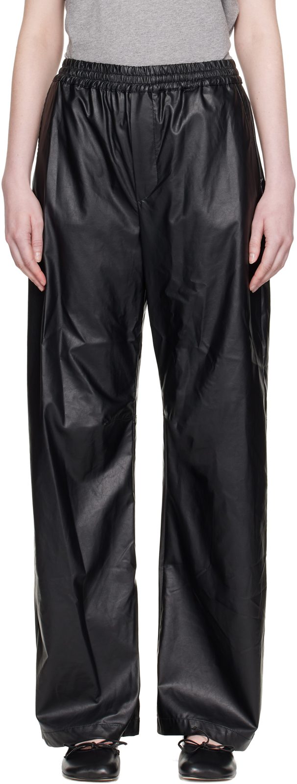 Black Light Wide-Leg Faux-Leather Trousers 262188F087003