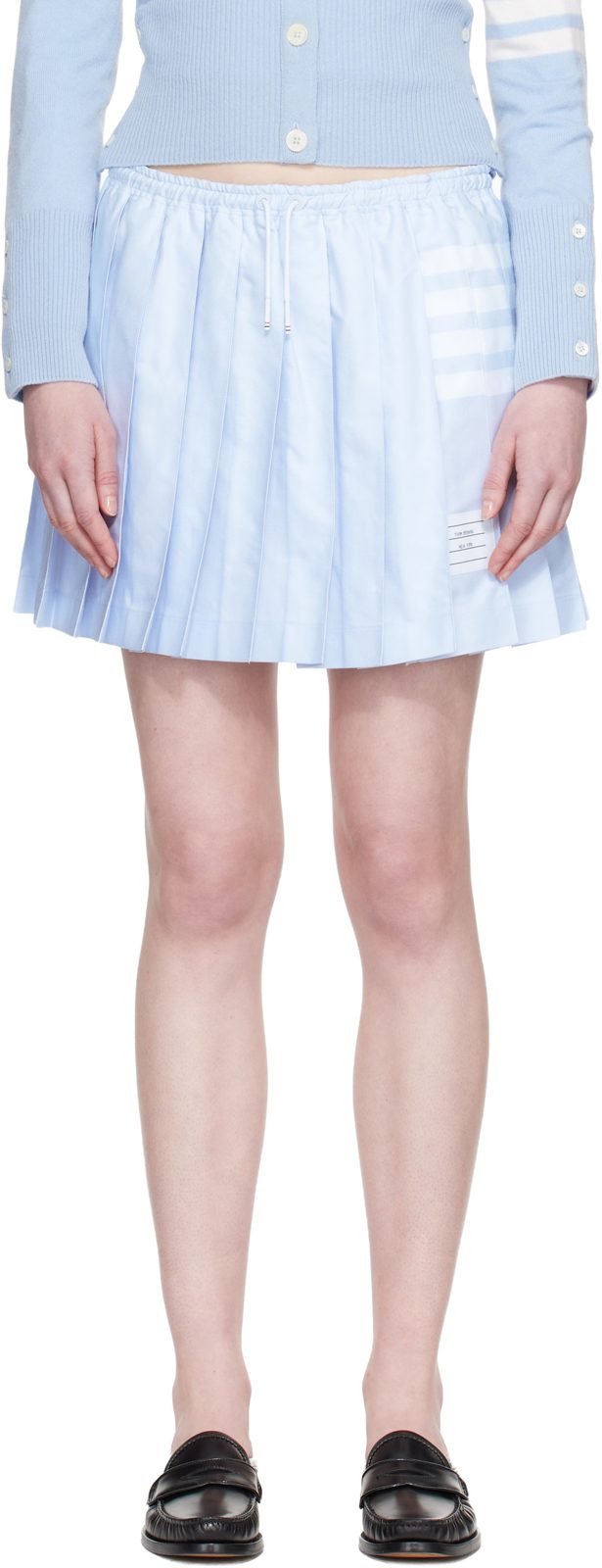 Blue Oxford 4-Bar Drawstring Pleated Miniskirt 262381F090002