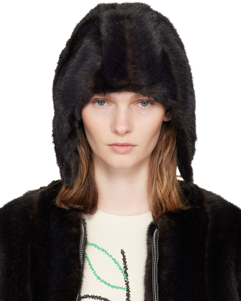 Brown Faux Fur Aviator Hat 262188F014002