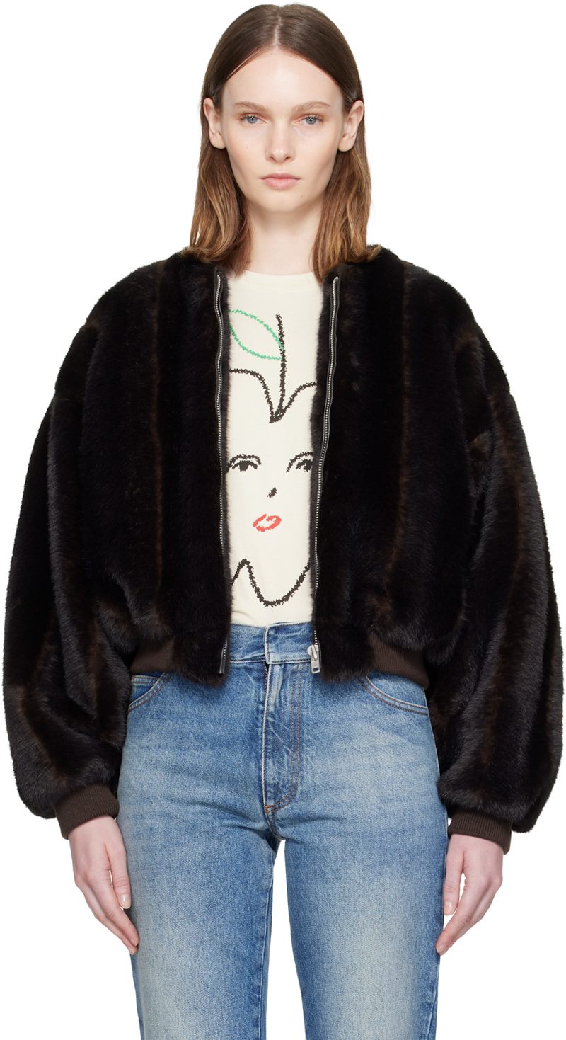 Brown Faux-Fur Jacket 262188F063000