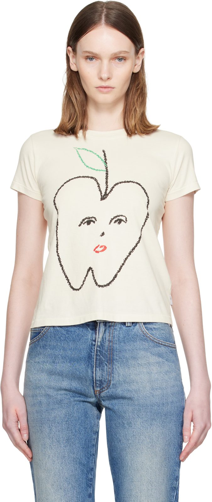 Beige Apple Cropped T-shirt 262188F110021
