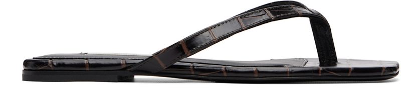 TOTEME Brown CROCO-EM[보스]ED Flip-Flops 261771F124011