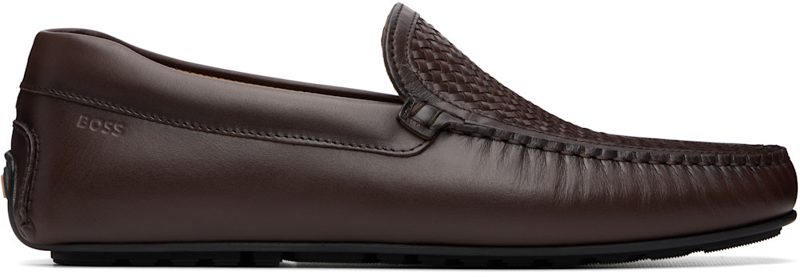 Brown Woven Vamp Leather Loafers 261085M239012