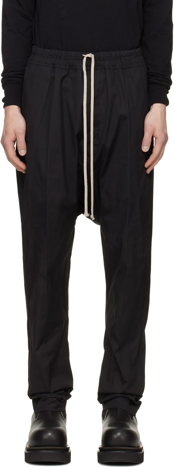 Black Tower Drawstring Long Trousers 262232M191067