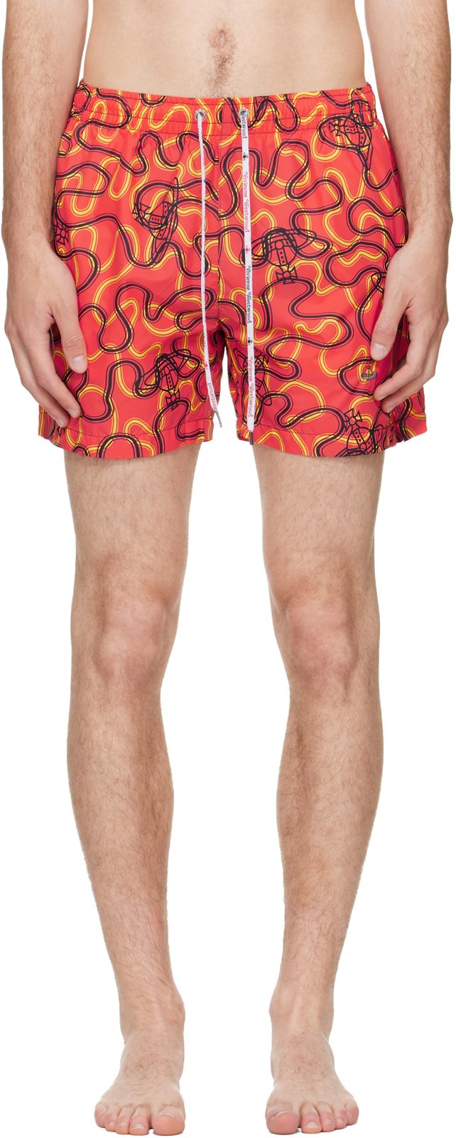 Orange Surf Boxer Swim Shorts 261314M208004