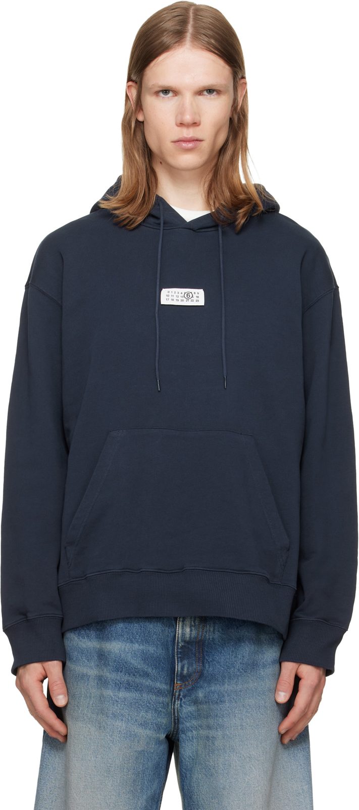 Navy Unbrushed Cotton Hoodie 262188M202012