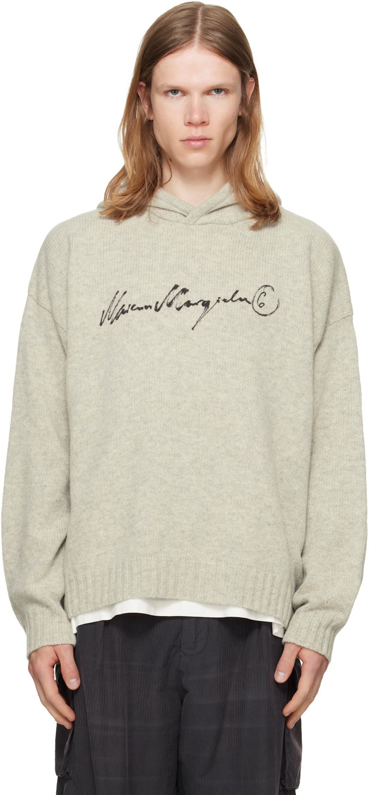 Gray Knit Hoodie 262188M202000