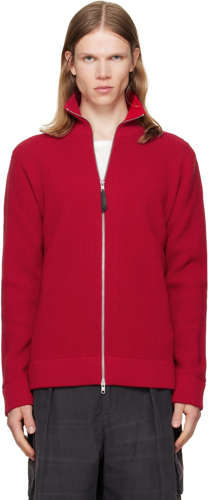 Red Knit Zip-Up Sweater 262168M202001