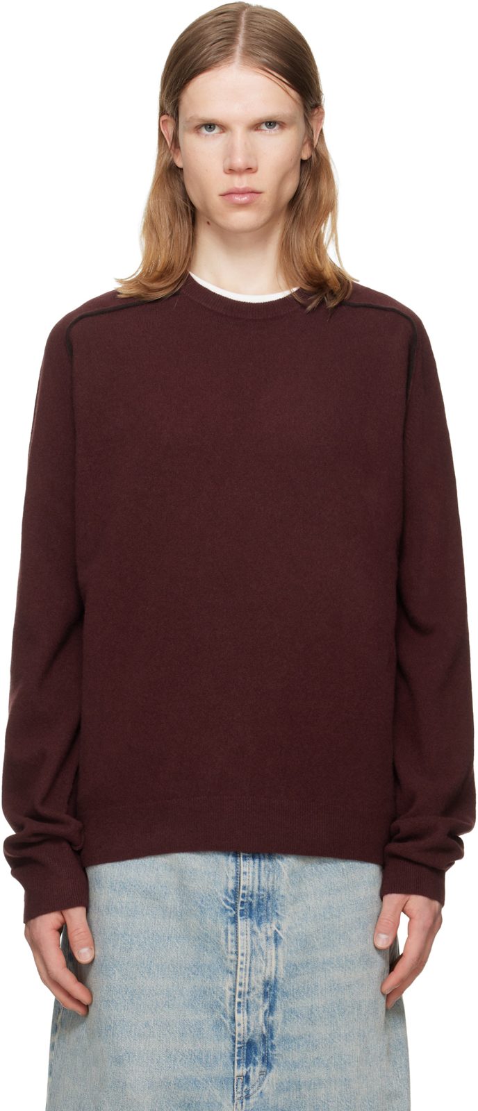 Burgundy Virgin Wool Crewneck Sweater 262168M201004