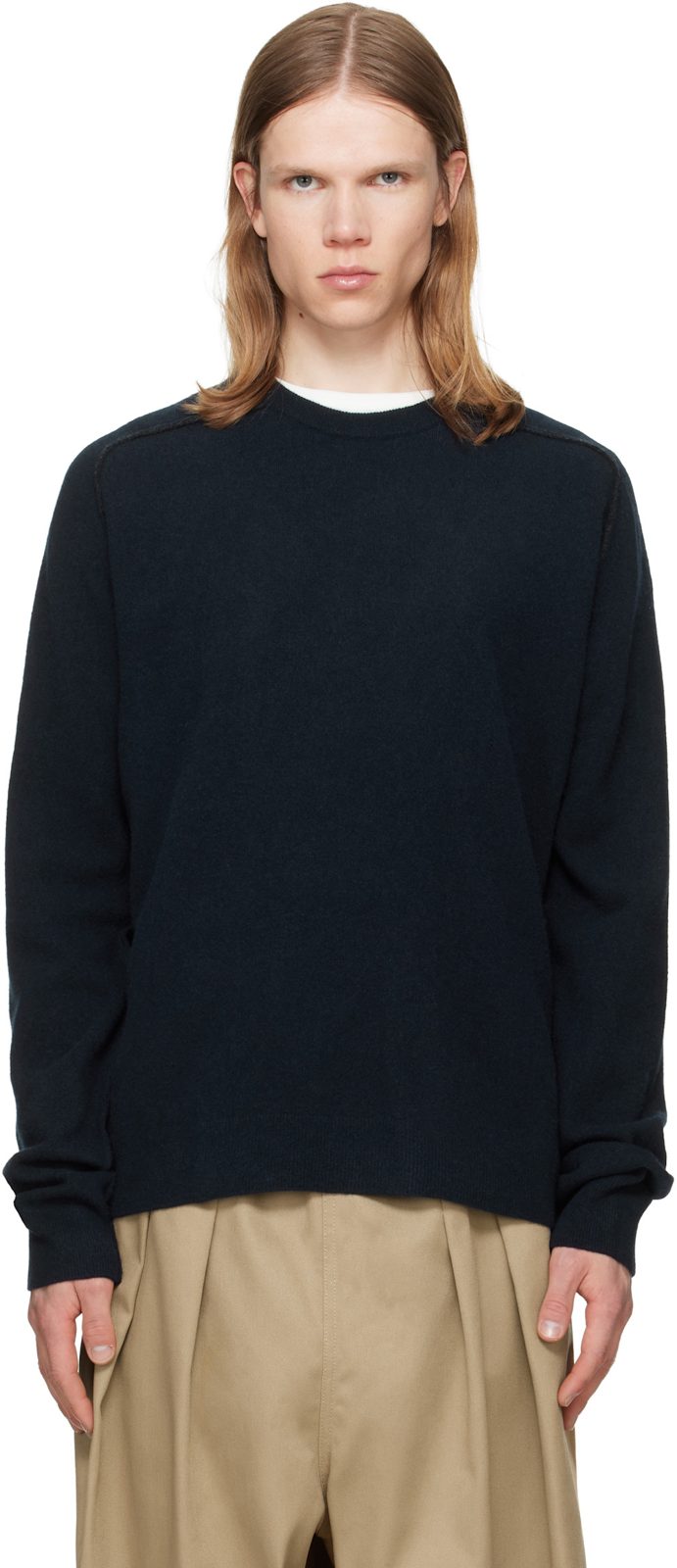 Navy Virgin Wool Crewneck Sweater 262168M201003