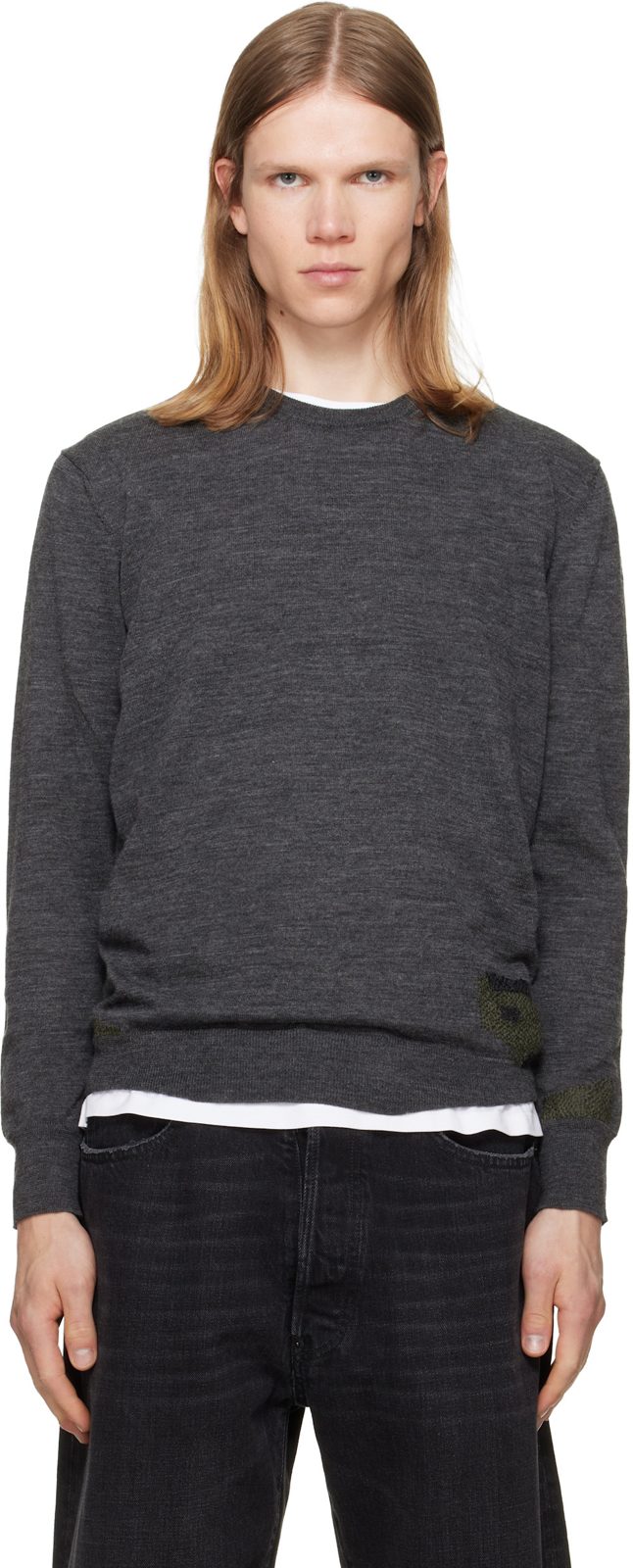 Gray Wool-Blend Patch Sweater 262168M201000