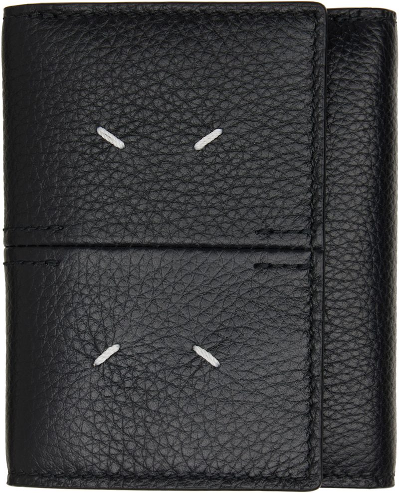 Black Four Stitches Trifold Wallet 262168M164002