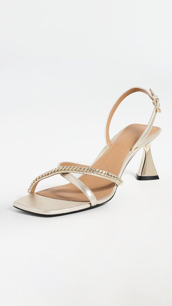 Elsa Metallic Heeled Chain Sandals 65mm_Pale Gold