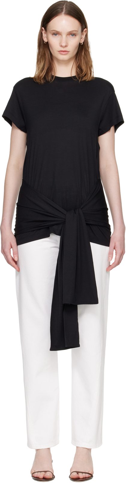 TOTEME Black Tie-Waist Jersey T-shirt 262771F110008