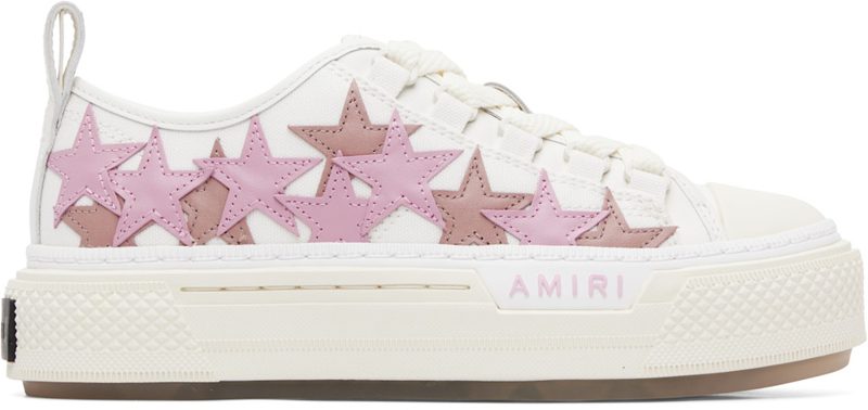 White & Pink Stars Court Low Sneakers 262886F128017