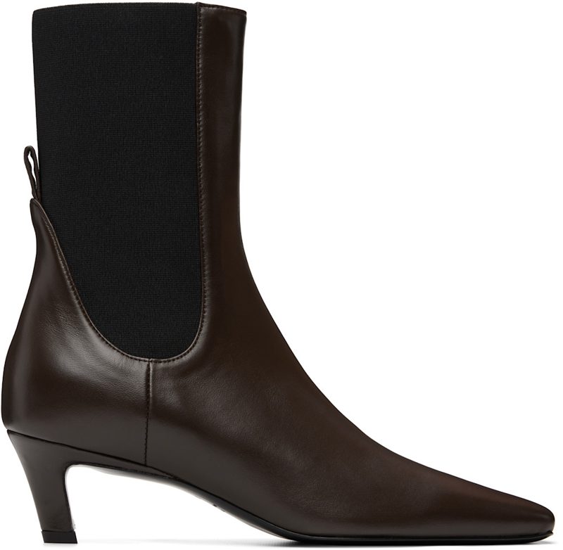 TOTEME Brown Leather Mid-Heel Boots 261771F113009