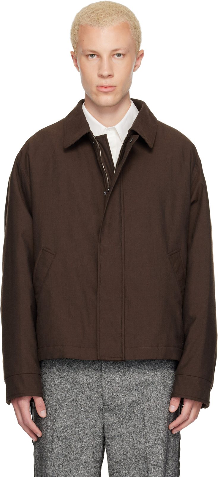 Brown Insulated Cotton Wool Jacket 262188M180008