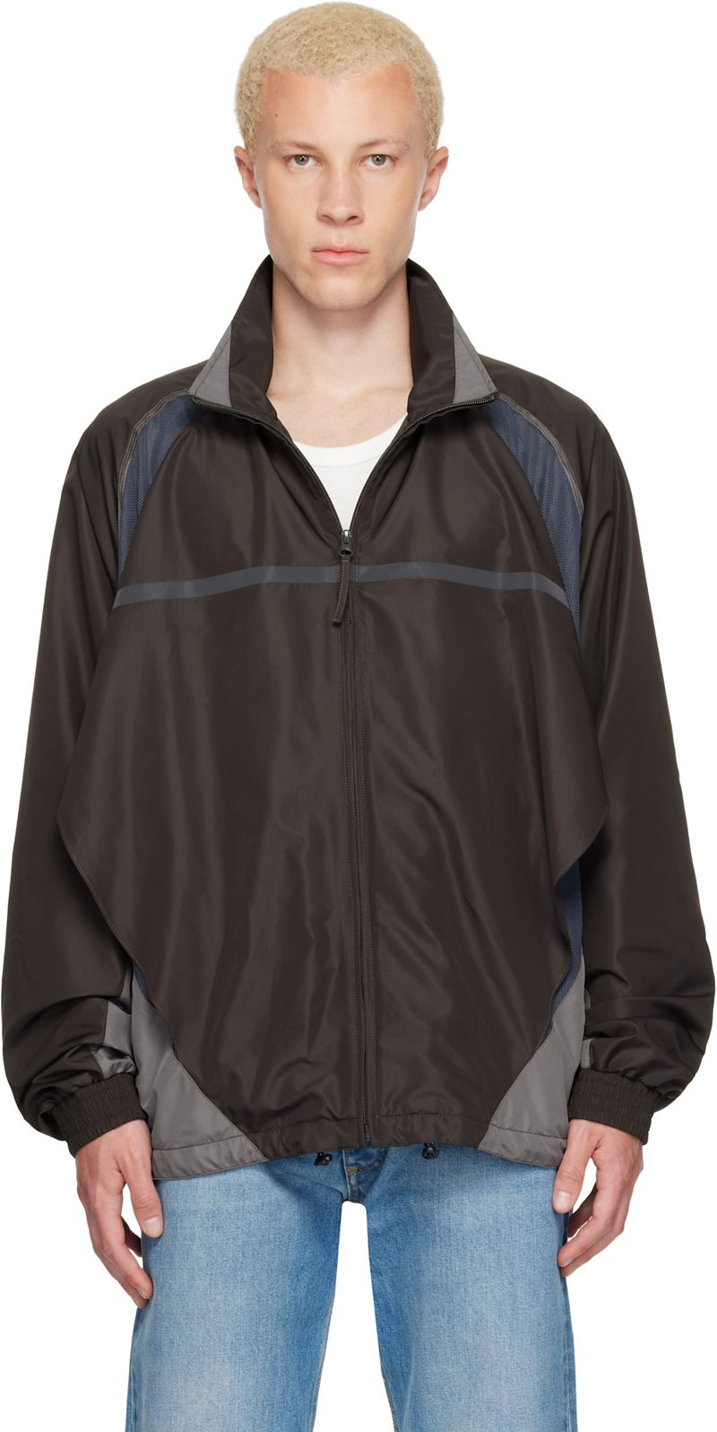 Brown Contrast Panel Track Jacket 262168M180001
