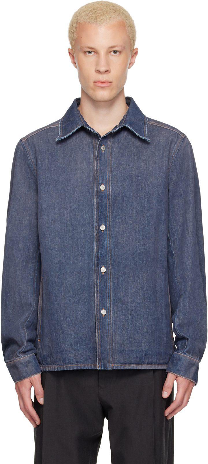 Blue Long-Sleeved Denim Shirt 262188M192006