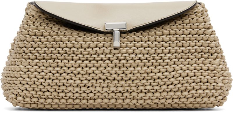 TOTEME Beige Mini T-Lock Woven-Leather Clutch 261771F044023