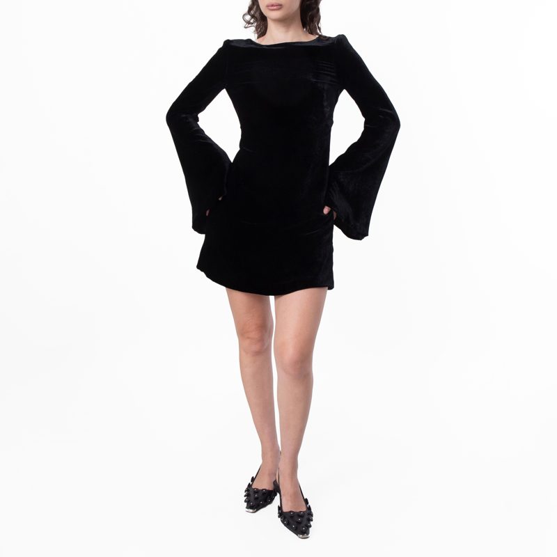 Long-Sleeved Velvet Mini Dress