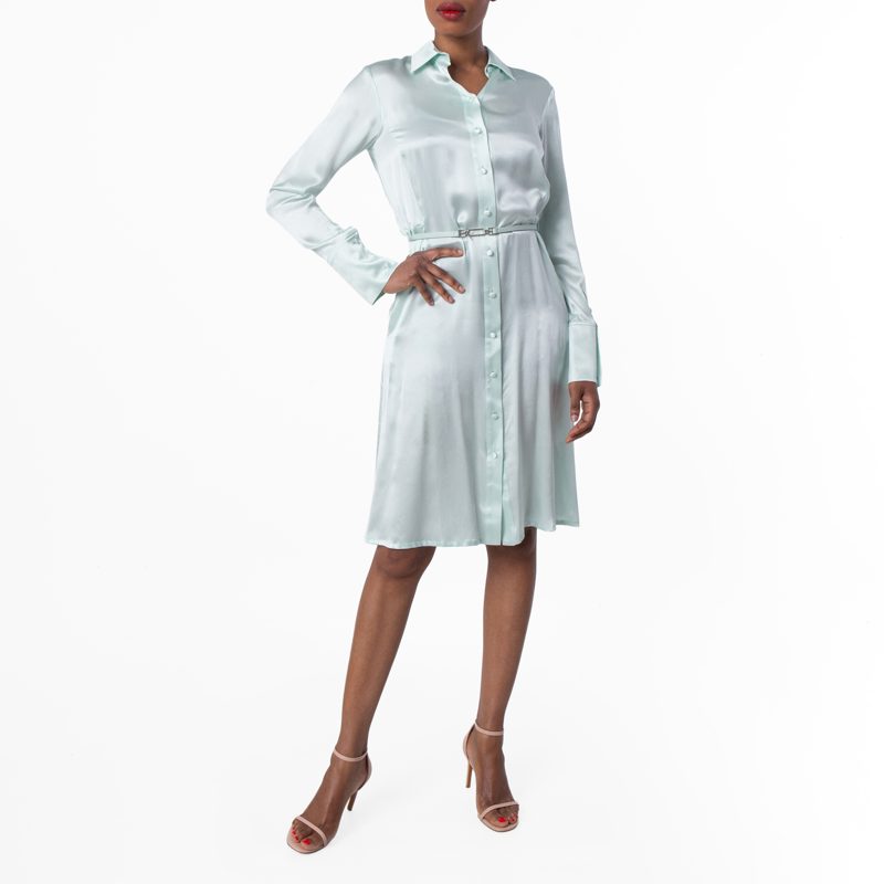 Long-Sleeved Silk Shirt Dress