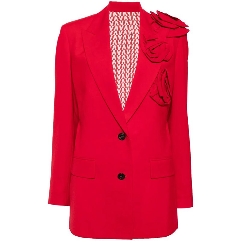 Garavani Floral Applique V-Neck Blazer_Red