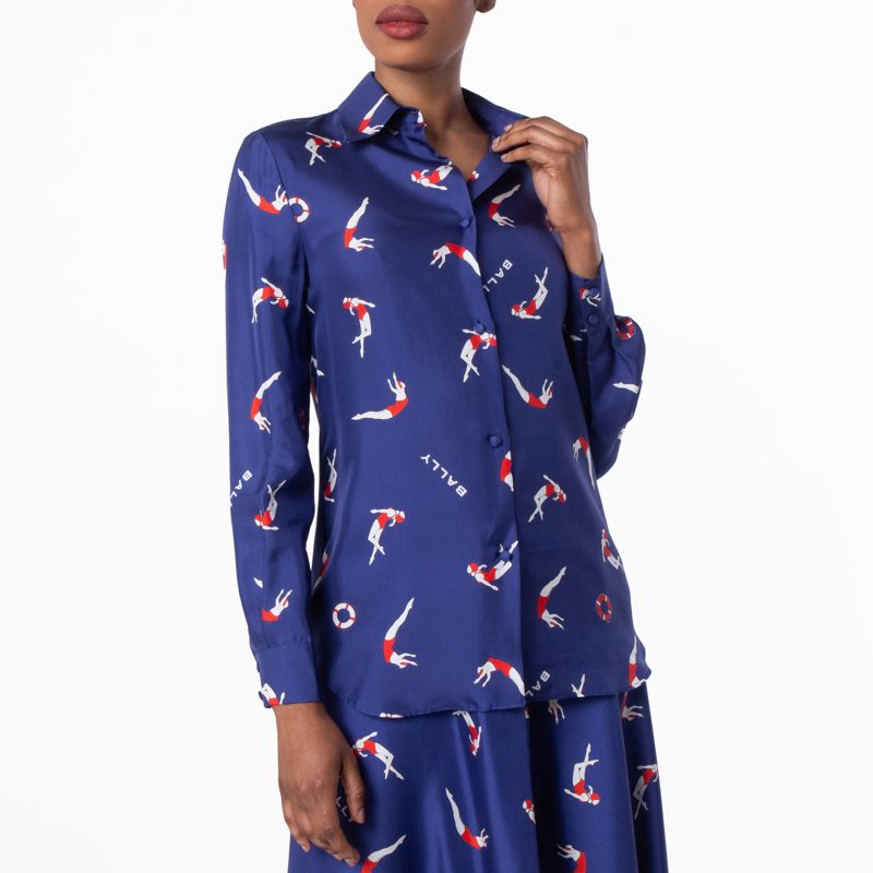 Diver Print Silk Shirt_Marine