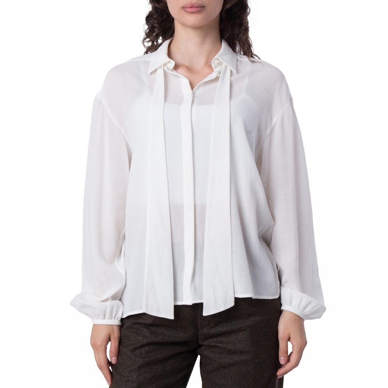 Cotton Tie-Neck Blouse_Bone