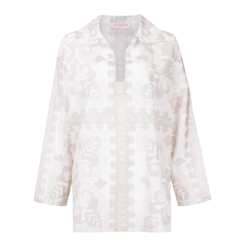 Garavani Garavani Geometric-Print Silk-Cotton Shirt_Multi-Color