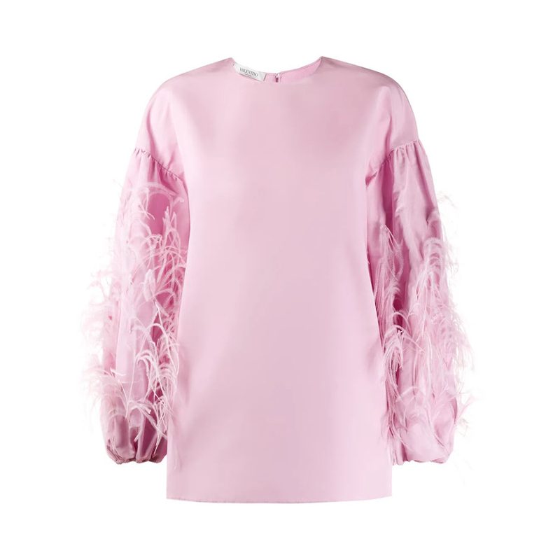 Garavani Feathered Sleeve Top_Pink