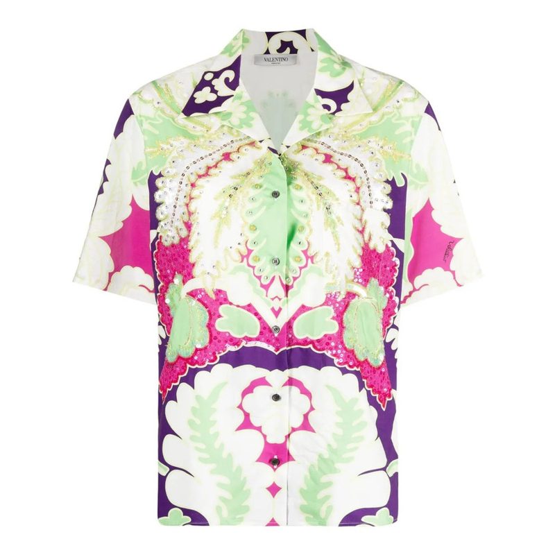 Garavani Embellished Floral-Print Shirt_Green