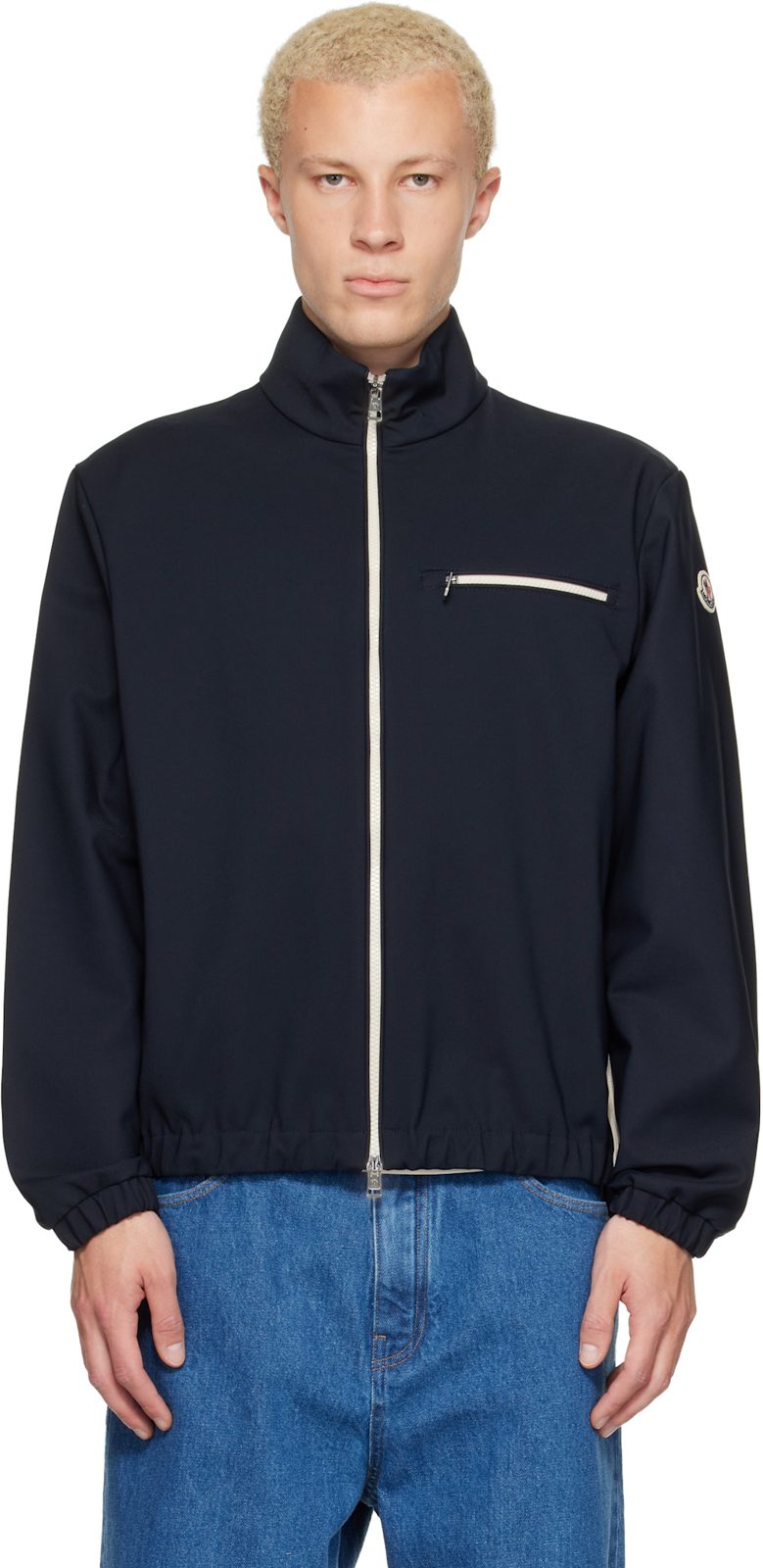 Navy Fourioun Cotton Blend Short Jacket 262111M178018