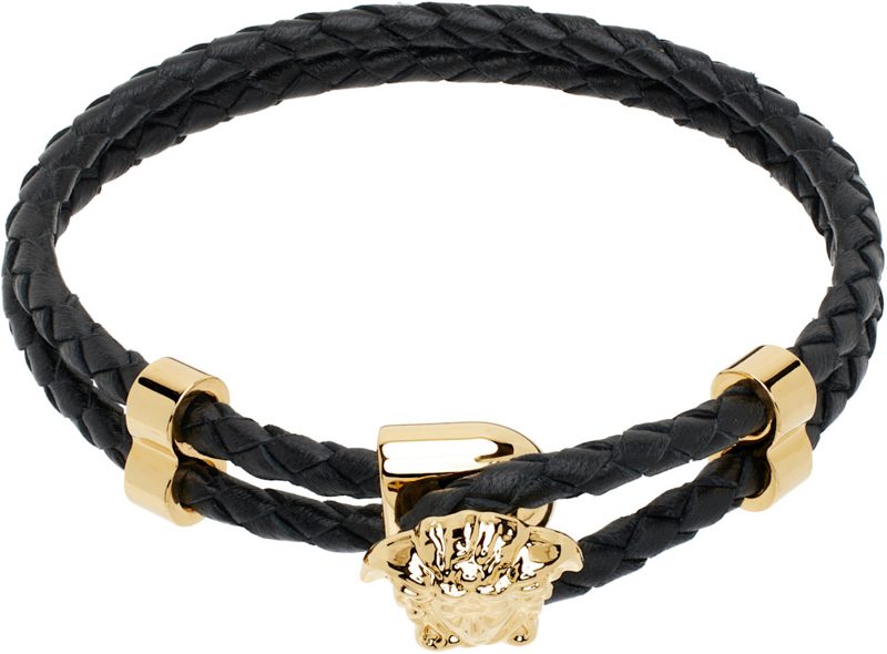 Black La Medusa Leather Bracelet 262404M142001