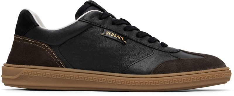 Black & Brown Greca Court Nappa Suede Sneakers 262404M237009