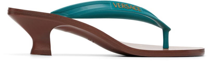 Blue & Brown Sophie Rubber Thong Heeled Sandals 262404F125000