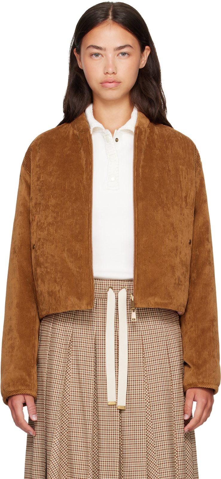 Tan & Pink Blageon Corduroy Reversible Down Jacket 262111F058000