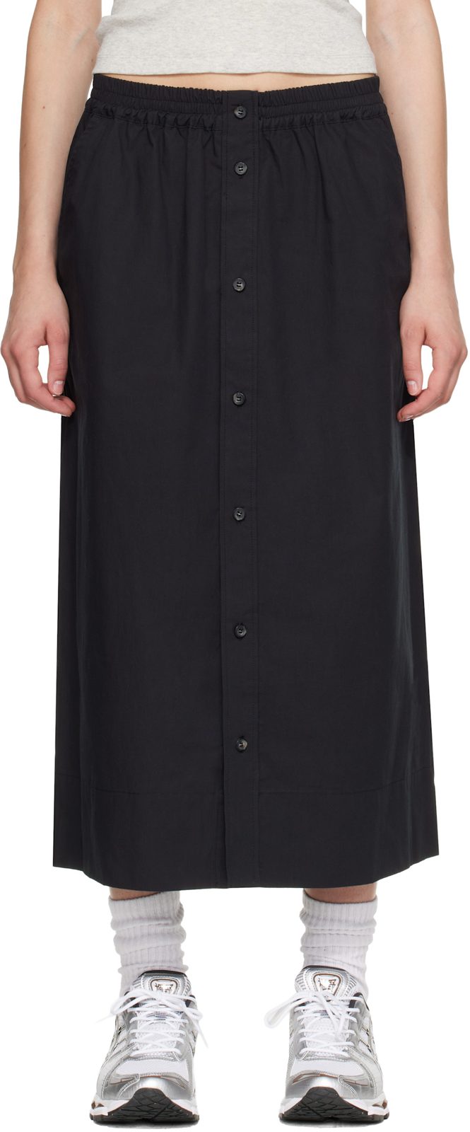 Black Organic Cotton Midi Skirt 262252F092002