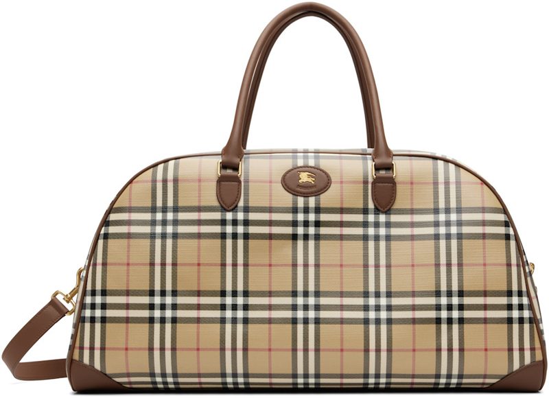 Beige Check Holdall Duffle Bag 262376M169000
