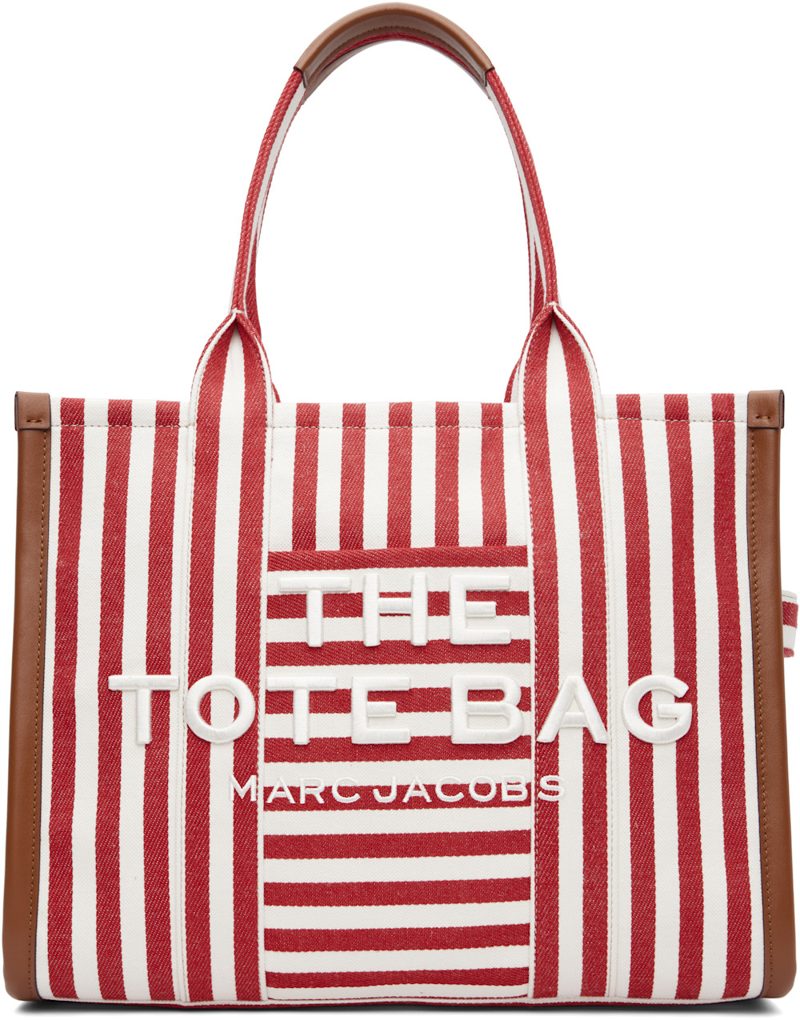Red & White The Stripe Canvas Large Tote 262190F049026