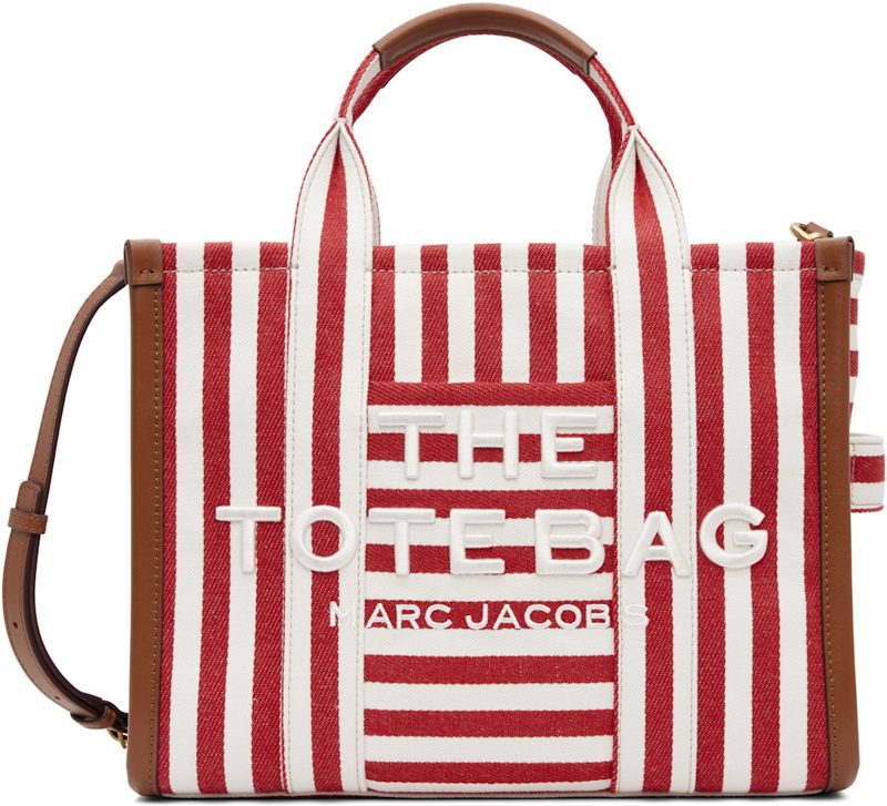 Red & White The Stripe Canvas Medium Tote 262190F049027